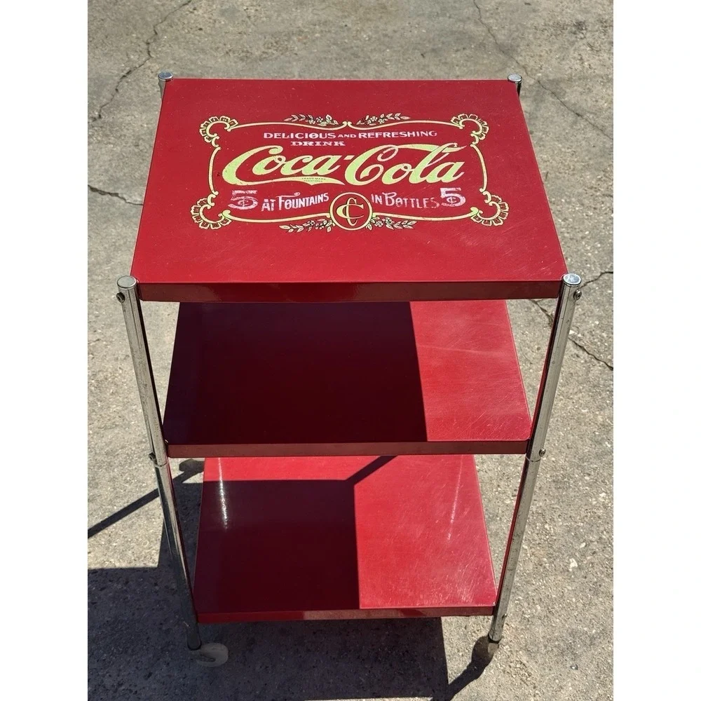 Vintage Coca-Cola 3 Tier Metal Rolling‎ Cart Serving Stand Retro Soda Rack